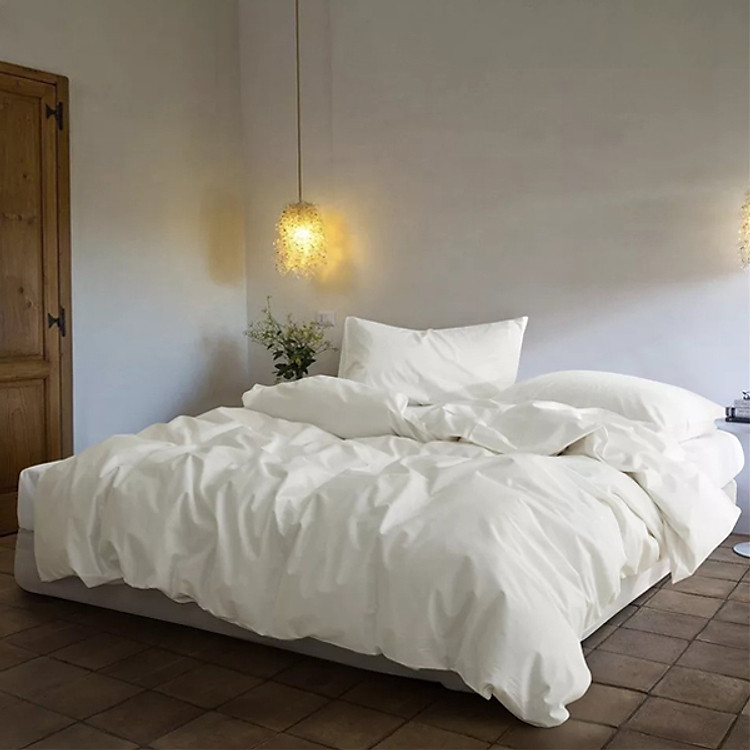 Bộ Chăn Ga Gối Cotton Basic - Trắng Tinh khách Sạn