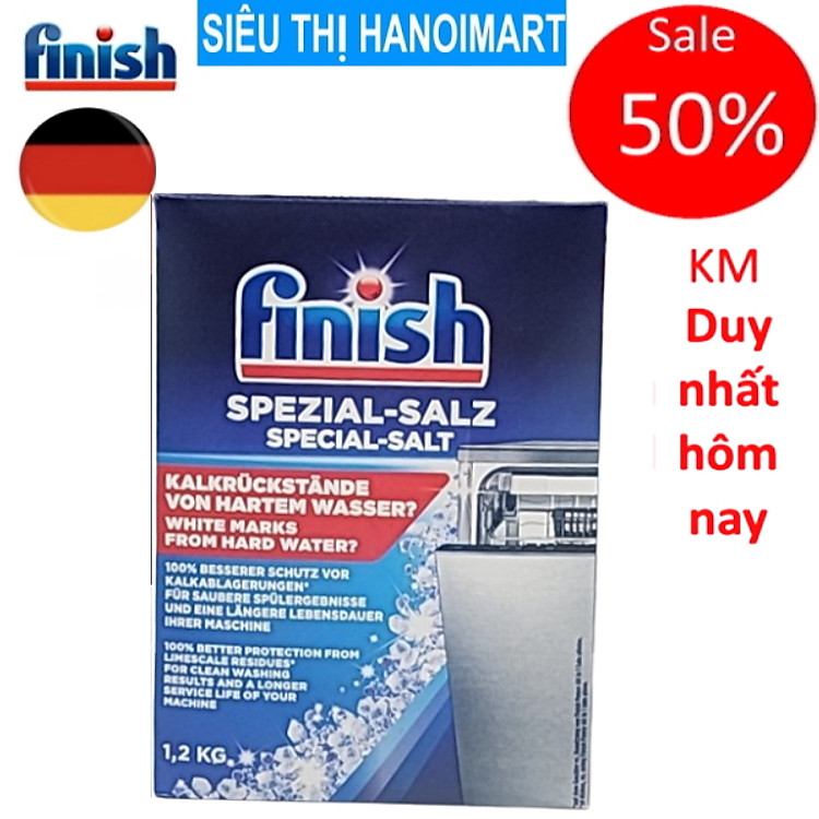 Muối rửa bát Finish 1.2kg, muối finish 1,2kg là muối làm mềm nước trong máy rửa chén bát ly 1200g