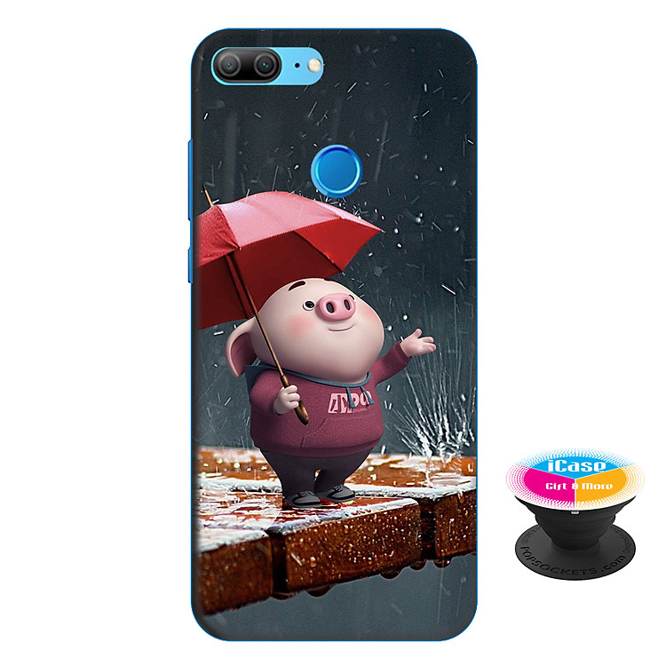 Ốp lưng nhựa dẻo dành cho Honor 9 Lite in hình Heo Con Tắm - Tặng Popsocket in logo iCase - Hàng Chính Hãng
