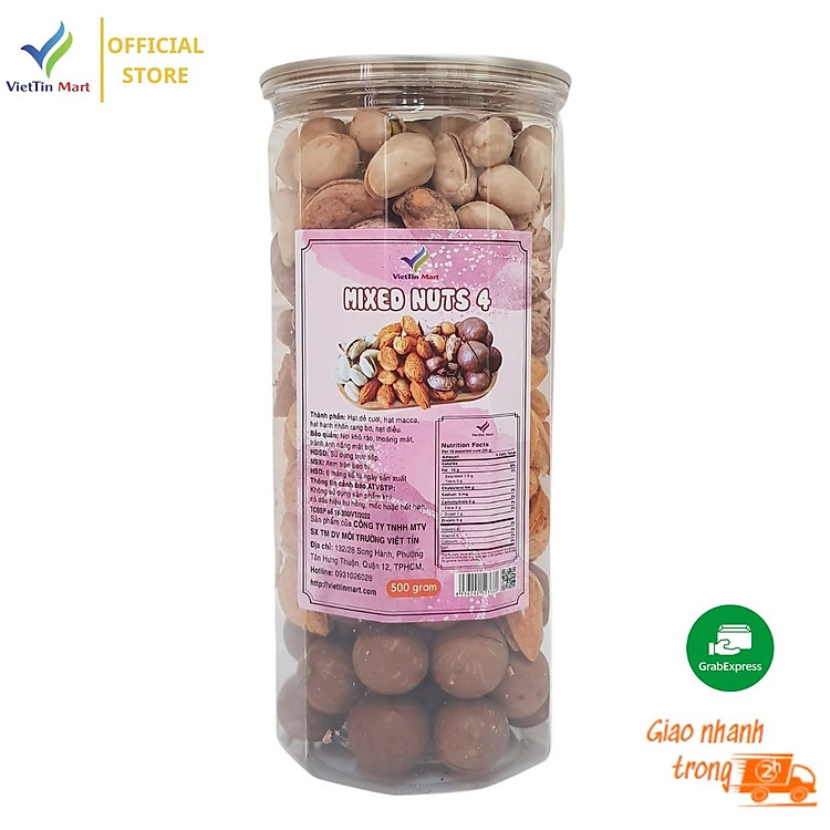 Combo Mix 4 Loại Hạt ( Hạt Dẻ Cười, Hạt Điều, Hạt Macca, Hạnh Nhân Rang Bơ) Viettin Mart 250g/ 500g
