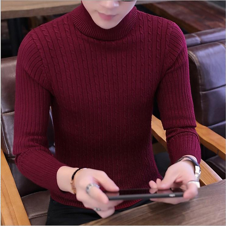 Áo Len Cổ Lọ Vặn Thừng Màu Đỏ Đô Vải Xuất Hàn Mẫu Mới Nhất