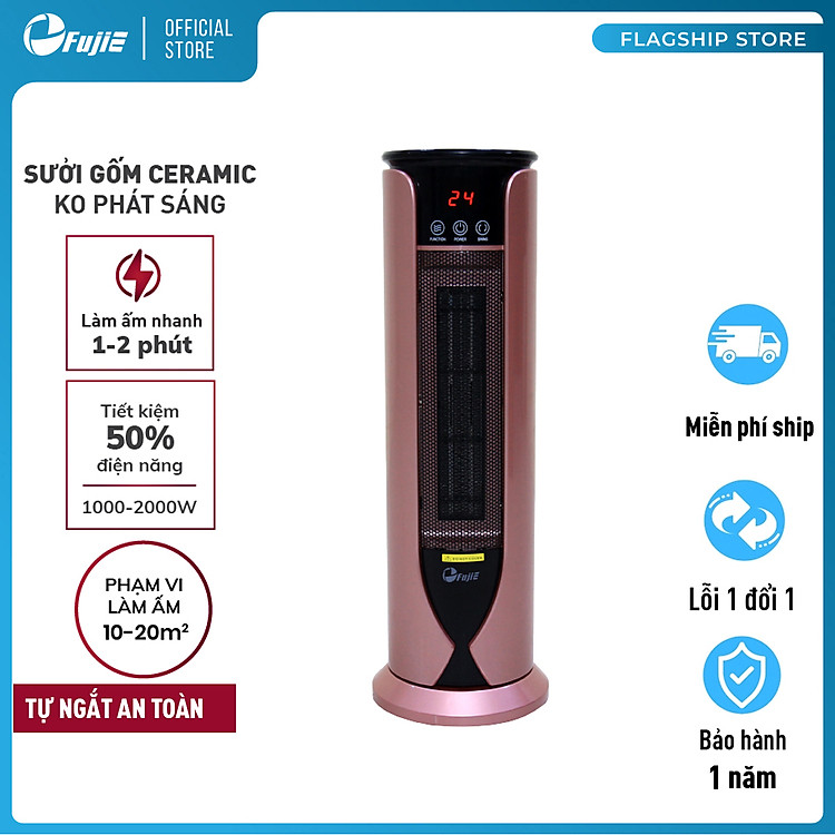 Máy sưởi gốm không khô da FujiE, tự ngắt, quạt sưởi gốm điều khiển từ xa không đốt oxi - Hàng chính hãng