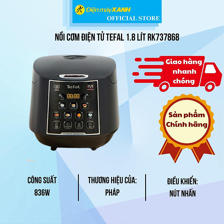 Nồi cơm điện tử Tefal 1.8 lít RK737868 - Hàng Chính Hãng