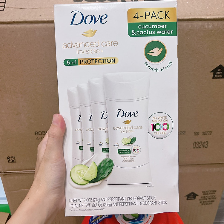 Set 4 Lăn khử mùi Dưa Leo Dove Advanced Care 48h 74g Hàng Nhập Mỹ