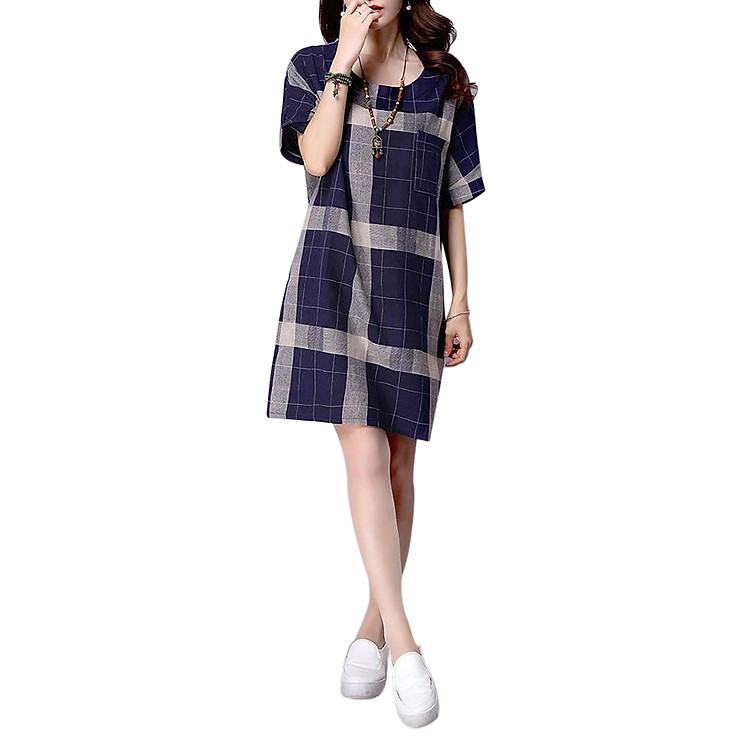 Đầm Suông Kẻ Caro Túi Chéo