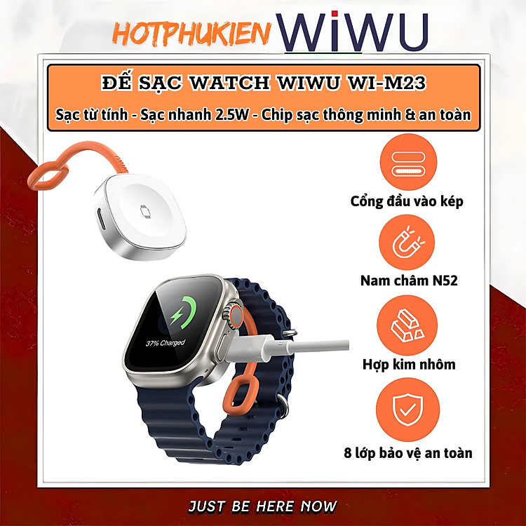 Đế dock sạc nhanh từ tính cho Apple Watch Ultra/10/9/8/7/6/5/4/SE/3/2/1 hiệu WIWU Wi-M23 - Thiết kế nhỏ gọn, Chip Ai điều chỉnh dòng điện, Chuẩn sạc MFI - Hàng nhập khẩu