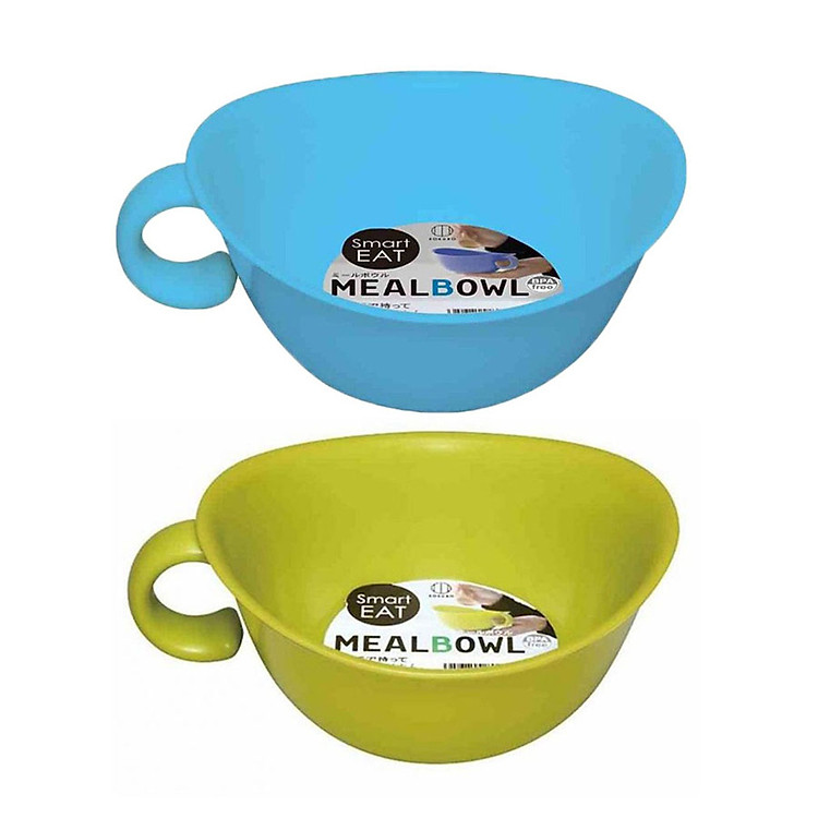 Combo 2 Bát ăn cho bé có quai cầm màu xanh lá + xanh dương nội địa Nhật Bản