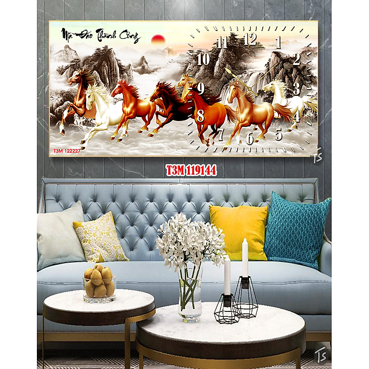 Đồng Hồ Treo Tường Tranh Tráng Gương 3D (40x80x1cm) - Mã Đáo Thành Công - In UV công nghệ cao - Giá Xưởng