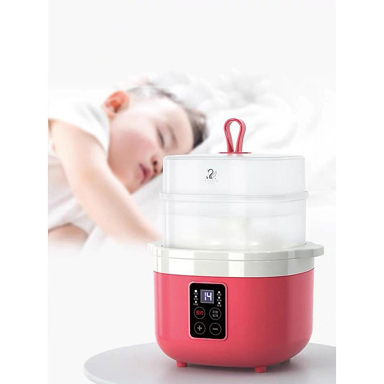 Nồi nấu cháo chậm cho bé McDou 4in1, ninh hầm, nấu cơm, lẩu công xuất 300W, dung tích 1.6L có chứng nhận 3C nội địa TQ (đỏ)