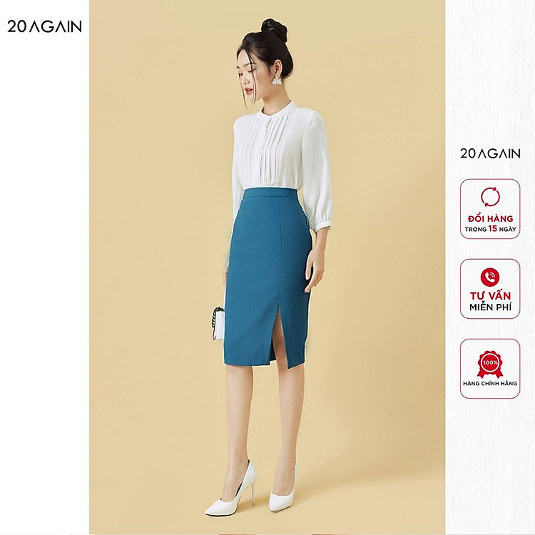 Chân váy bút chì dáng dài 20AGAIN, thiết kế basic xẻ 1 bên, tôn dáng JBA1222