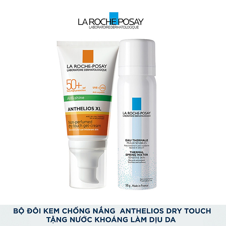 Bộ đôi Kem chống nắng kiểm soát bóng nhờn La Roche-Posay Anthelios Dry Touch 50ml - Tặng Nước khoáng làm dịu da 50ml