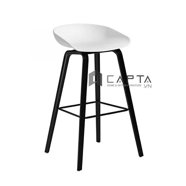 Ghế quầy bar màu trắng CB HAY-T Nội thất Capta Ghế đảo bếp thân nhựa màu trắng chân kim loại sơn giả gỗ hoặc sơn tĩnh điện màu đen