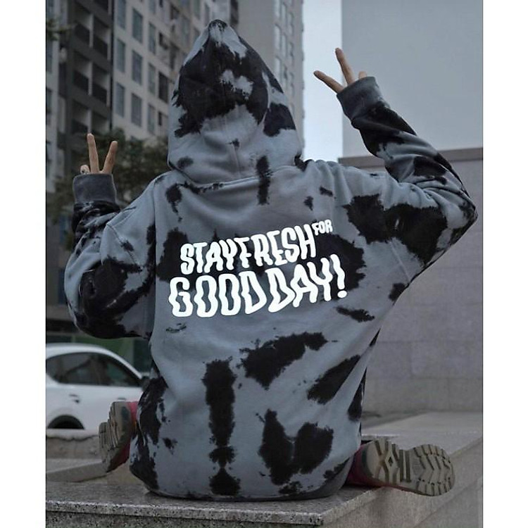 Áo Nỉ Loang Hoodie TSUN STAY FRESH FOR GOOD DAY - Hoodie Goodday xám loang phản quang 7 màu thời trang nam nữ unisex
