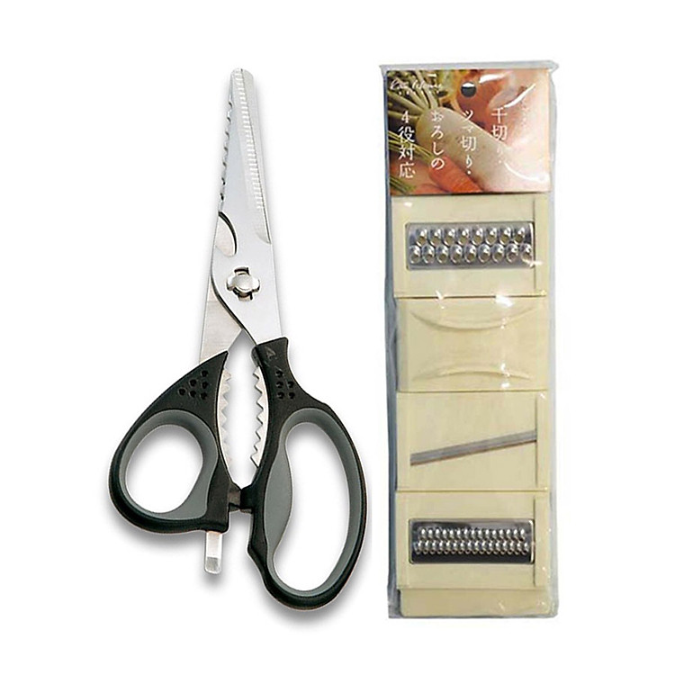 Combo Dụng Cụ Nhà Bếp: Kéo Cao Cấp+ Bàn Nạo Củ Quả KAI- Nội Địa Nhật Bản
