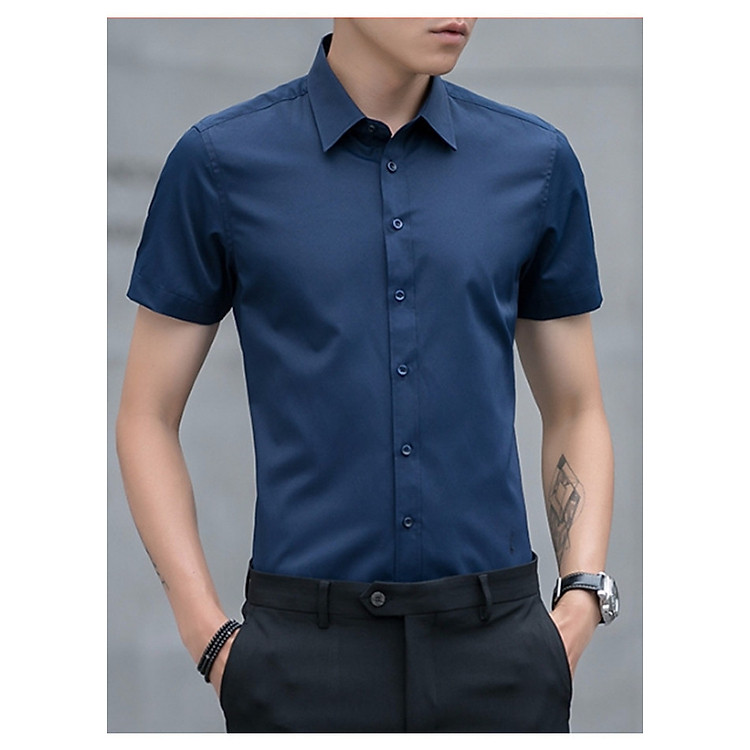 Áo sơ mi nam ngắn tay xanh navy