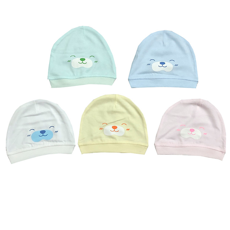Set 5 Cái Mũ sơ sinh cotton In Gấu dễ thương cho bé trai, bé gái - chất vải cotton 100% mềm, mịn, thoáng mát và thấm hút mồ hôi