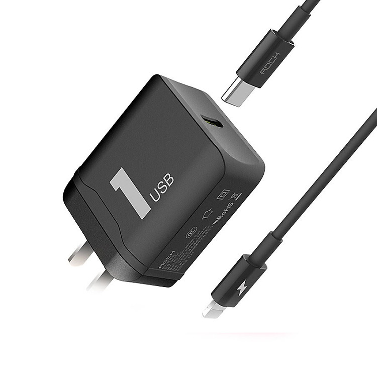 Cục Sạc Lỗ Type-C + Cáp Lightning Cho iPhone X/8/8+ - ROCK