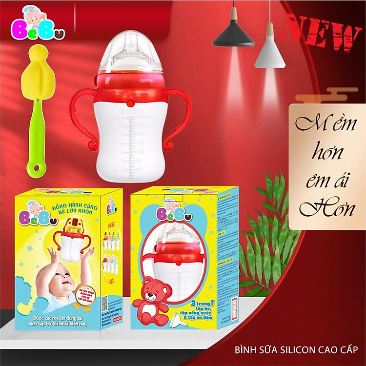 Bình Sữa BEBU 240ML Silicon Kháng Khuẩn Uy tín Tiết kiệm - Hình ảnh 5