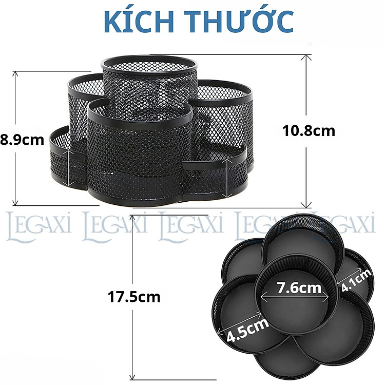 Khay đựng bút 7 ngăn xoay 360 độ kim loại - Ảnh 3