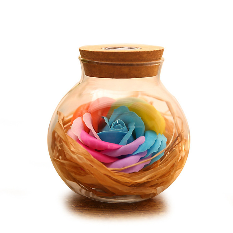 Quà 20-10 - Lọ hoa hồng sáp thủy tinh phát sáng - Giao màu ngẫu nhiên