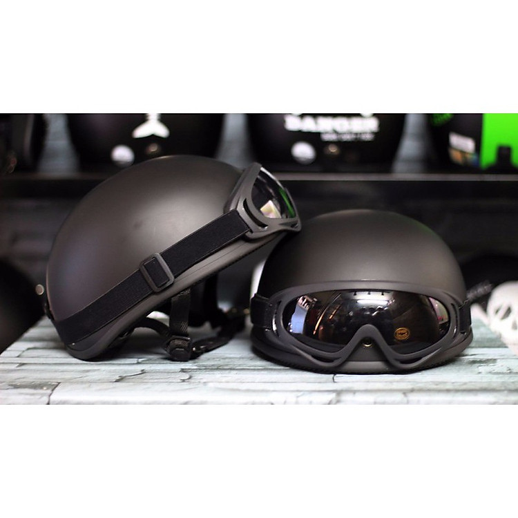 Mũ bảo hiểm 1/2 đầu Tặng kính UV màu bất kì (Đen)