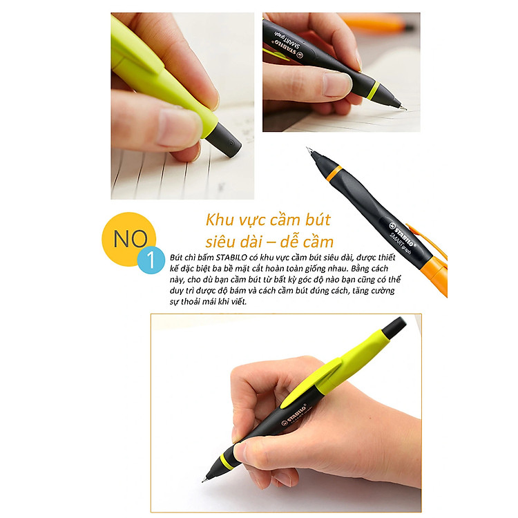 Bộ Bút Chì Bấm STABILO SMARTgraph 0.5mm (1 bút chì màu xanh + tuýp 12 ruột + gôm tẩy ER196E) - Ảnh 4