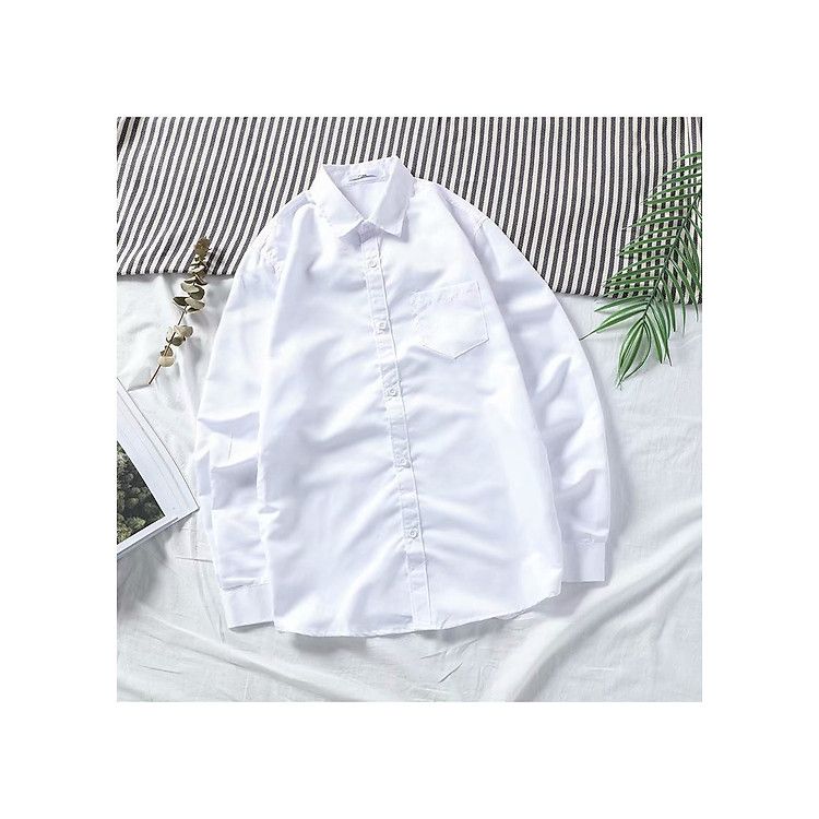 Áo Sơ Mi Nam Trắng Trơn Cổ Bẻ Dài Tay Phong Cách Hàn Quốc