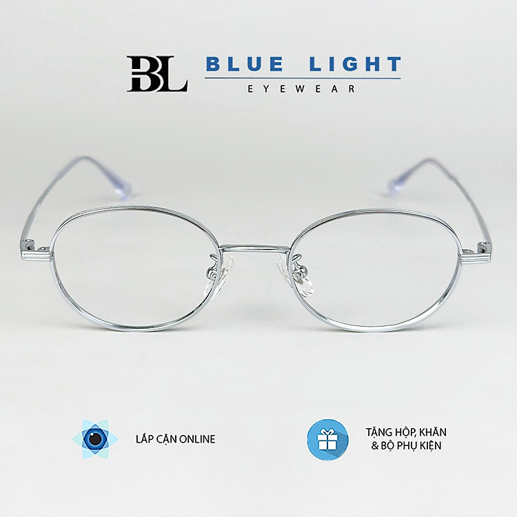 Gọng Kính Cận Giả Cận Nữ Cao Cấp Titanium BLUE LIGHT, Mắt Oval Nhỏ Dẹt Dày Dặn, Nhẹ Dẻo Bạc, Đen, Vàng Hồng