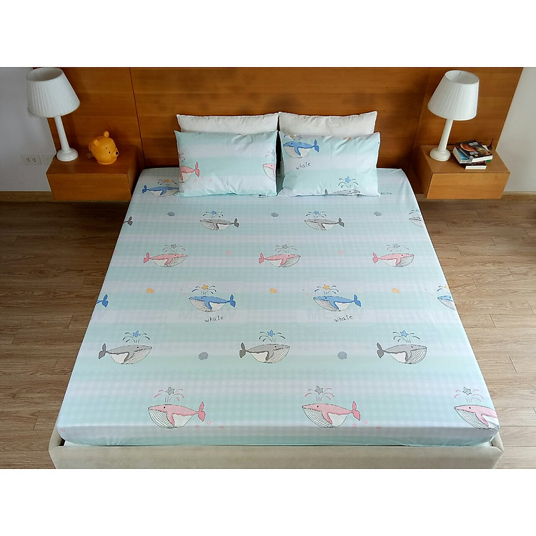 Ga chống thấm Goodmama 100% cotton hình Cá heo xanh