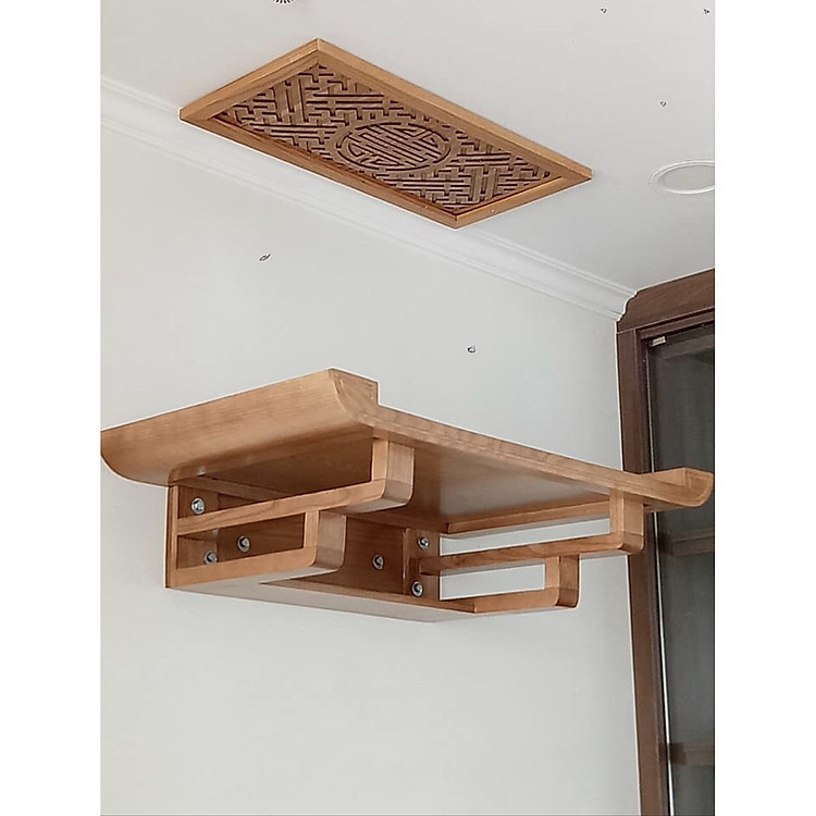 Bàn thờ treo tường gỗ sồi tặng tấm trang trí và tấm chống ám khói chữ Thọ - BH74