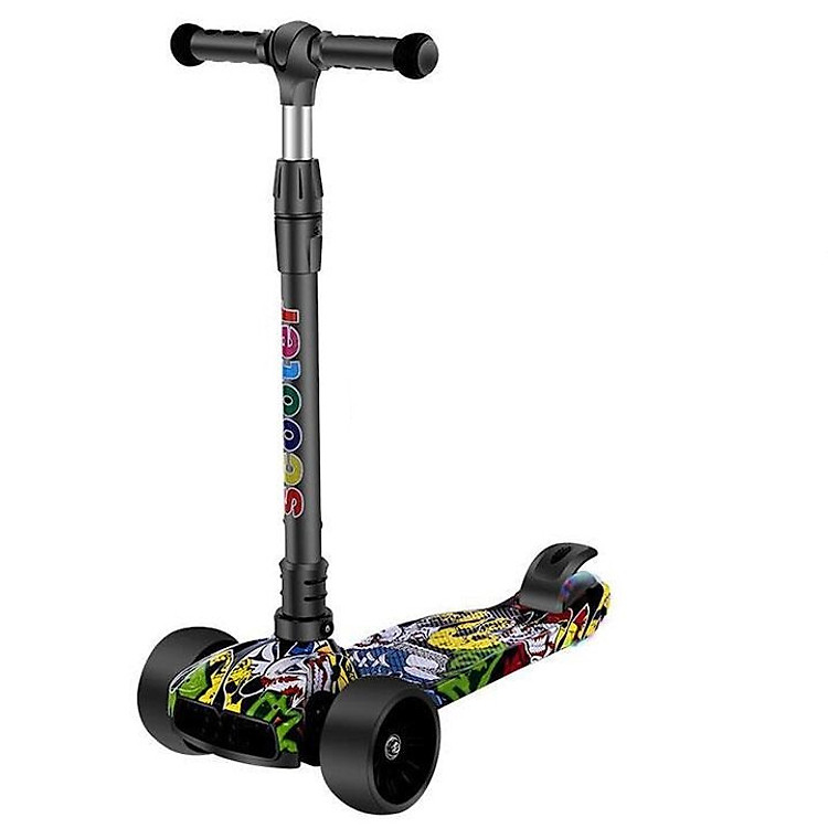 Xe Trượt Scooter Cho Bé 3 Bánh Phát Sáng Khi Di Chuyển, Đồ Chơi Vận Động Trẻ Em Khung Thép Chắc Chắn, Họa Tiết Lạ, Tải Trọng Tối Đa 80kg