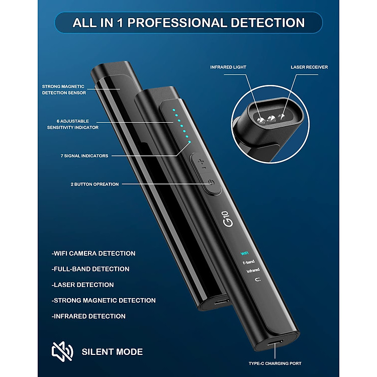 ROGTZ - Máy Dò Camera, Ghi Âm WT16 Dải tần quét rộng 50MHz - 6GHz Dò tín hiệu Wifi RF Radio GPS Sóng điện thoại Nhỏ gọn Tiện lợi Dễ sử dụng Riêng Tư Văn phòng Nhà ở Khách sạn Phòng Thay đồ An toàn - Hàng Chính Hãng