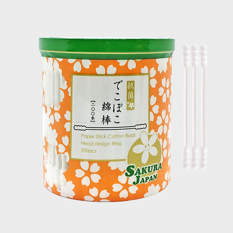 Tăm bông kháng khuẩn Sakura Nhật Bản - Xoắn (Spiral) - 200 que/hộp