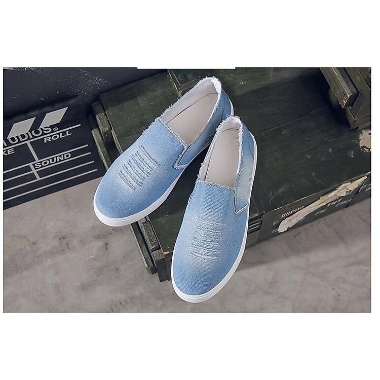 Giày Lười Vải Bò Nam Màu Xanh Nhạt Dáng Hàn Quốc HD
