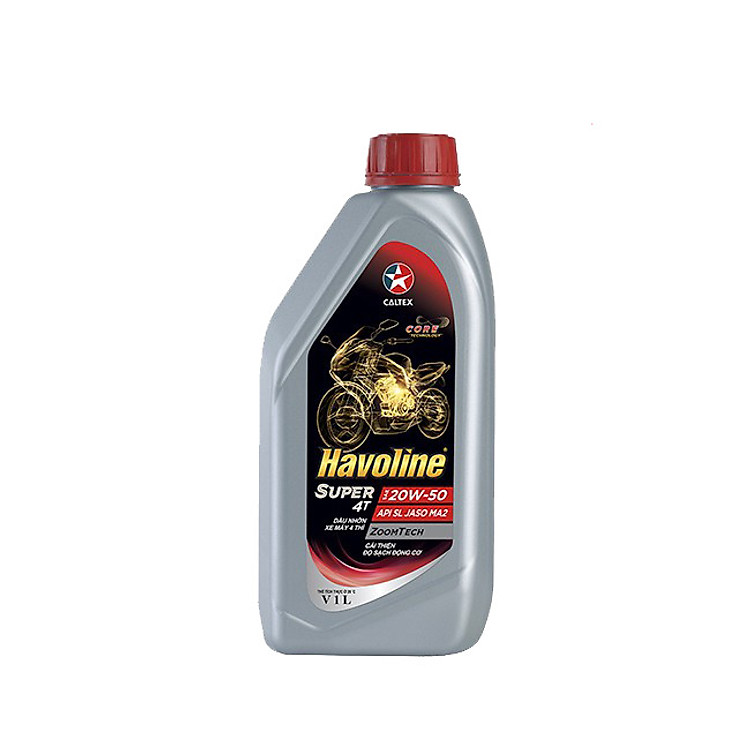 Dầu nhớt chính hãng cho xe số và xe côn tay Caltex Havoline Super 4T SAE 20W50 API SL, JASO MA2 1L