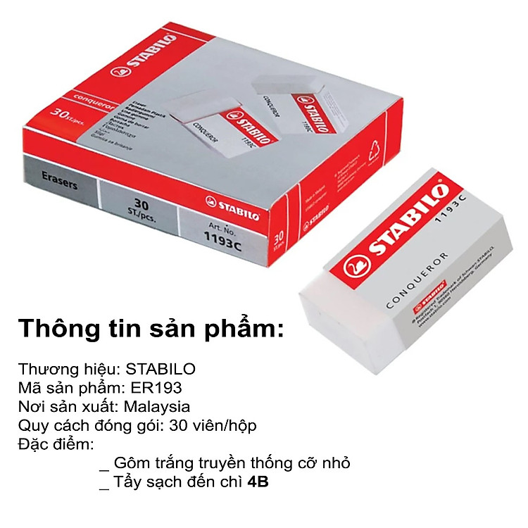 Gôm trắng nhỏ STABILO Conqueror (3 viên) - Ảnh 3