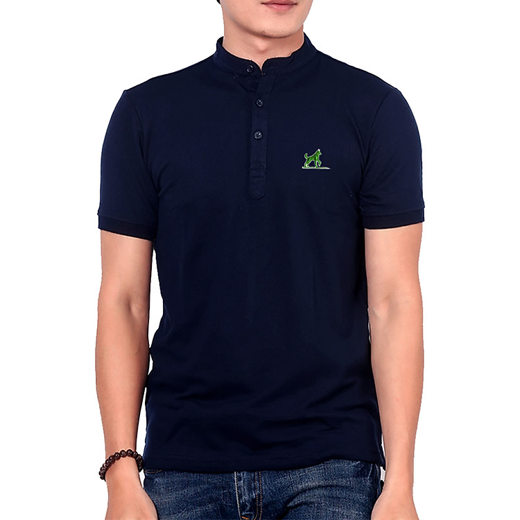 Áo thun nam Polo cổ trụ Henley phong cách PG012 (xanh đen)