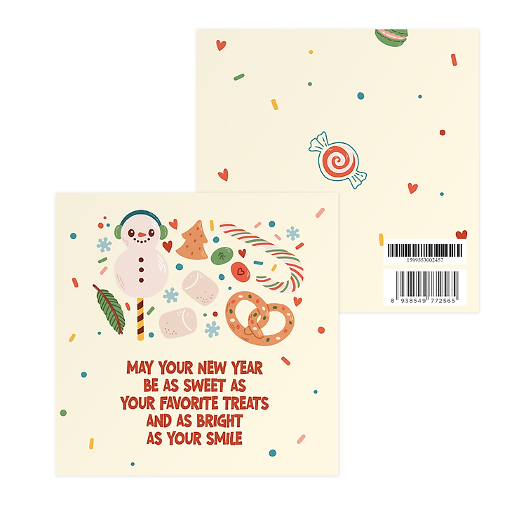 Thiệp giáng sinh năm mới New Year, SDstationery Favorite Treats, hình đồ ăn, bánh kẹo ngọt ngào, vuông 12x12 cm