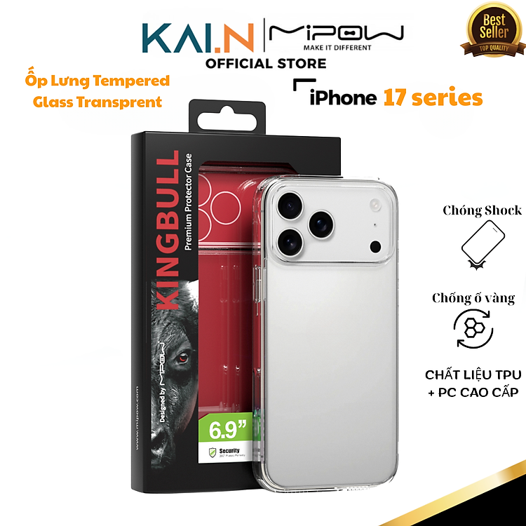 Ốp lưng trong suốt bằng Kính MIPOW TRANSPARENT CASE cho iphone 17/ iPhone 16 Promax/ 16 Pro/ 16 Plus/ Iphone 16, chống ố vàng_ Hàng chính hãng