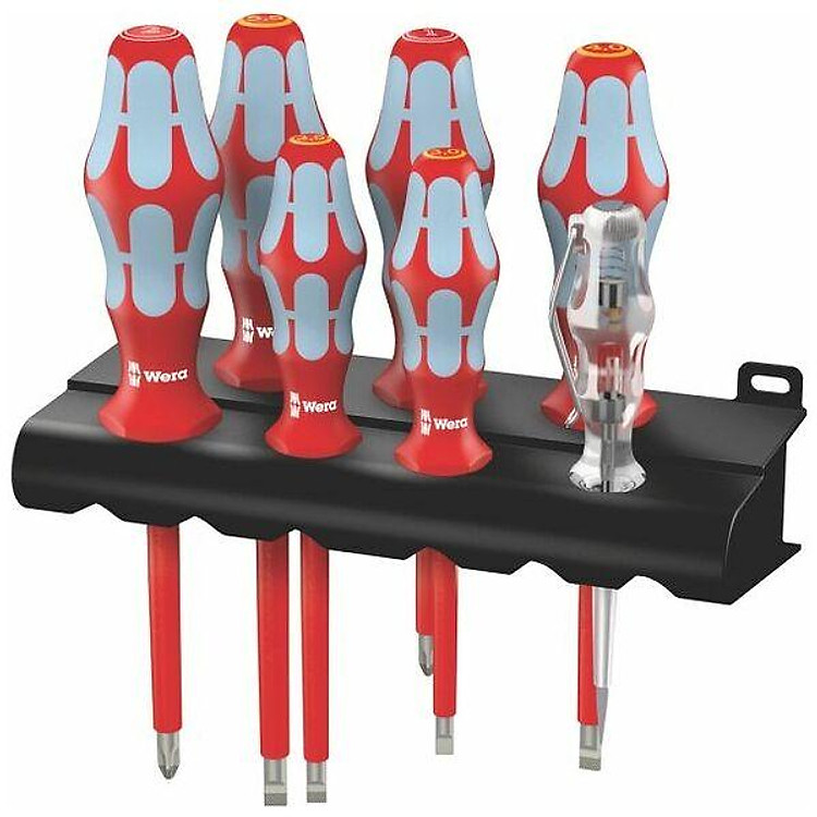 BỘ TUA VÍT 6 CÂY THÉP KHÔNG RỈ CÁCH ĐIỆN 1000V WERA 3160 i/7 KÈM TUA VÍT THỬ ĐIỆN VÀ GIÁ ĐỠ 05022728001 L60020 1798
