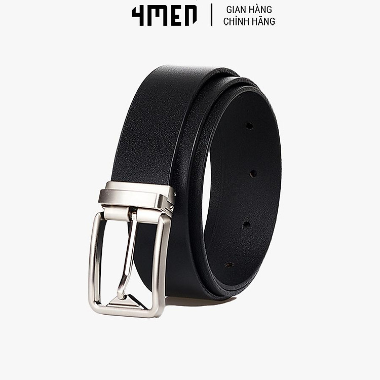 Thắt lưng nam 4MEN TL066 đầu kim loại, da trơn màu đen bản lớn thời trang