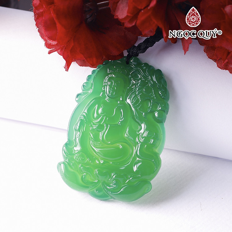 Mặt dây chuyền phật bà cưỡi rồng đá mã não xanh 54x44x9mm mệnh hỏa, mộc - Ngọc Qúy Gemstones