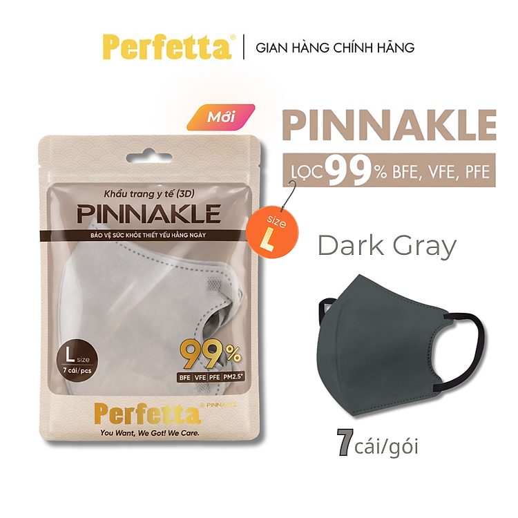 Combo 5 Gói Cái Khẩu Trang Perfetta Pinnakle 3 Lớp Dáng 5D Mềm Mại Ôm Khít