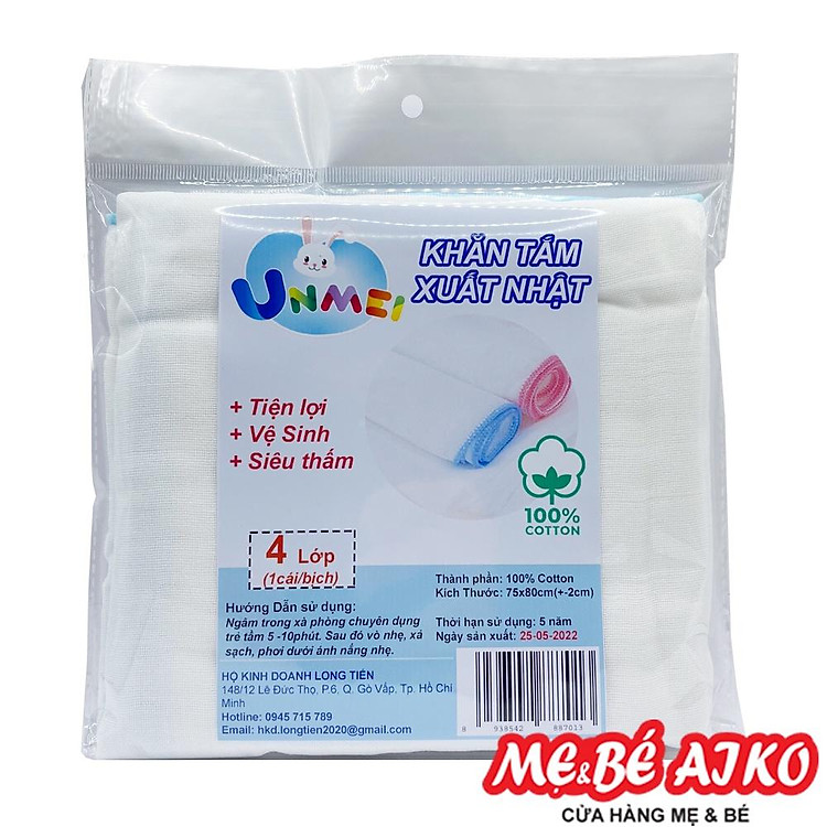 Mua tại Lazada: Khăn Tắm Xô 4 Lớp Unmei 75x80cm Chính hãng, giá tốt