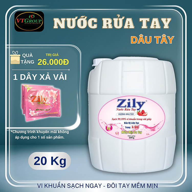 Nước rửa tay Zily can 20kg - Tặng 1 Dây xả vải Zily 10 gói