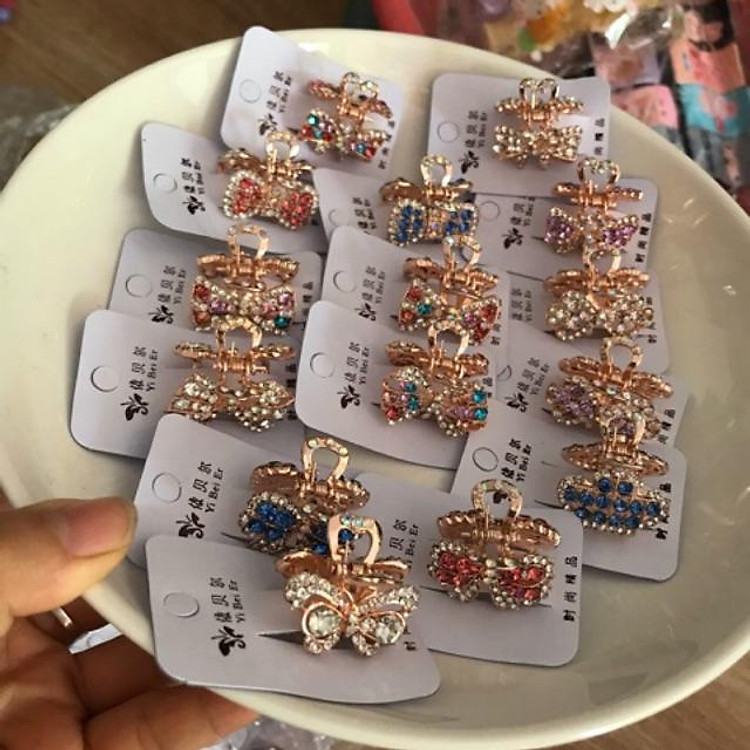 Sỉ lố 12 kẹp tóc mái đính đá nhiều hình