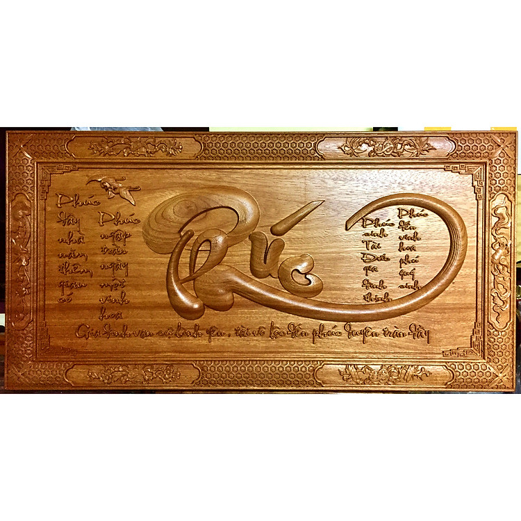 Tranh gỗ gõ đỏ điêu khắc, Chữ Phúc - 238