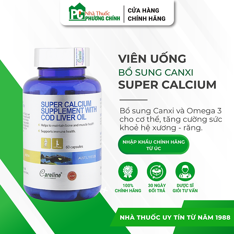 Viên Uống Bổ Sung Canxi & Omega 3 Careline Super Calcium Supplement With Cod Liver Oil 60 Viên/Hộp