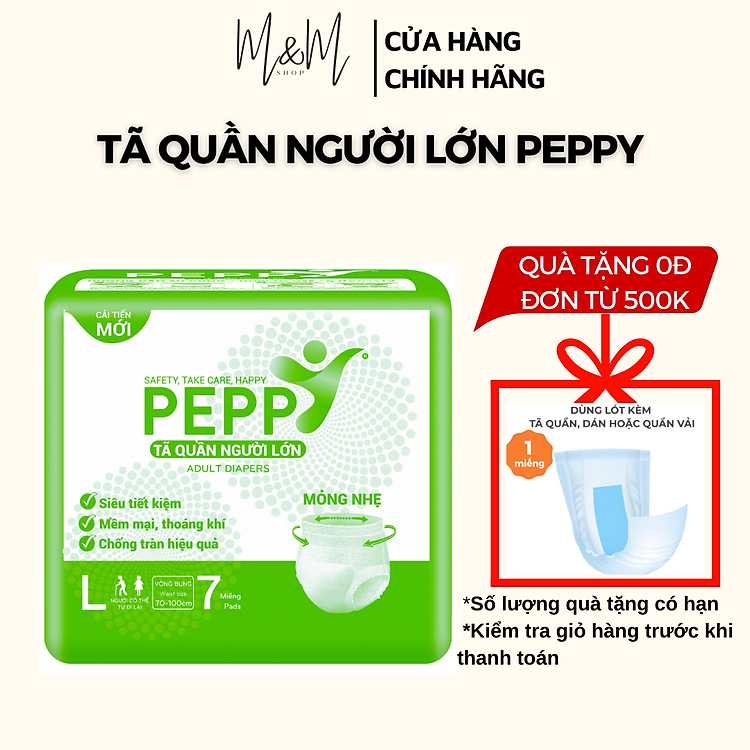 Tã bỉm quần người lớn, người già Peppy M8/L7/XL8 mỏng, nhẹ, thoáng