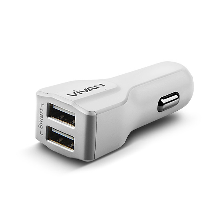 Tẩu sạc ô tô - xe hơi 2 cổng USB Vivan mạch PCBA | Cho thiết bị di động/điện thoại iOS/Apple (iPhone/iPad), Android (Samsung, Xiaomi, Oppo, Huawei) | Màu Đen/Trắng - Hàng Chính Hãng